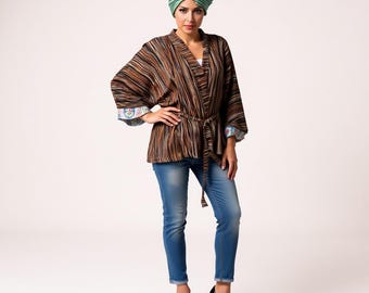 Handmade Boho Kimono: Art Print Cotton Beach Cover-Up