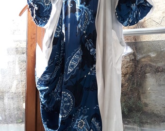 Street style kimono.  .Double side white sintetic-velvet & cotton floral print   kimono byMasha , kaftan , kardigan ,coat, duster