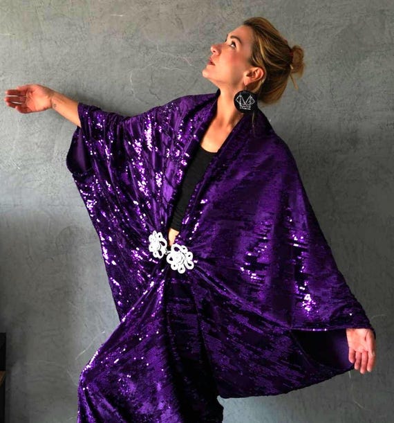 kimono dress purple Floral Purple Kimono Dress With Bell Sleeves