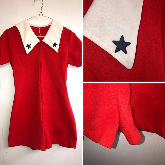 1960s Red Nautical Romper - SMALL