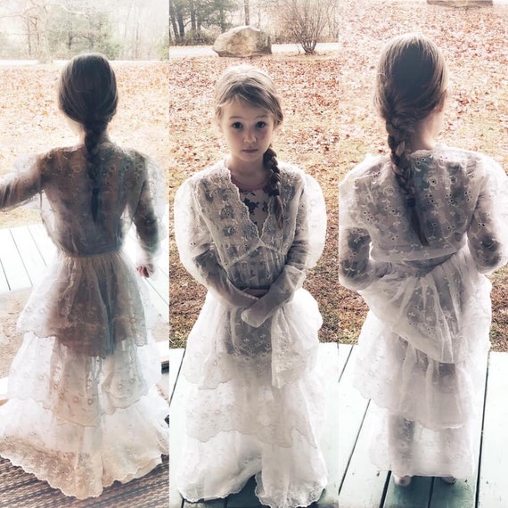 1940s Eyelet Wedding Dress Overlay, XS