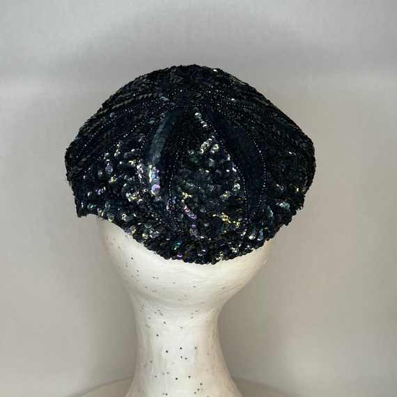 Lynn Brooke Vintage Blue Sequin and Beaded Juliet… - image 3