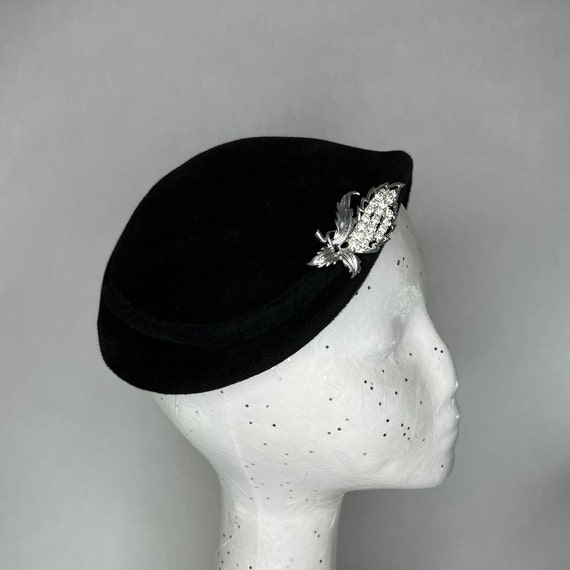 Young Towner’s Hat Shop Black Felt Vintage Hat wi… - image 2