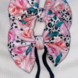 Cheetah Floral headwrap,bow, nylon, clip, piggies, baby, girl