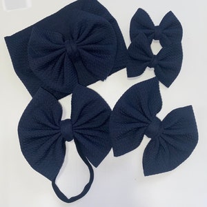 Headwrap/ Bow/ Nylon/ Clip/ Piggies/solids/baby, navy, red , pink, white, black, grey, green, purple, yellow image 1