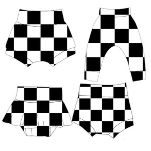 Checkered flags, race car, black and white checkered