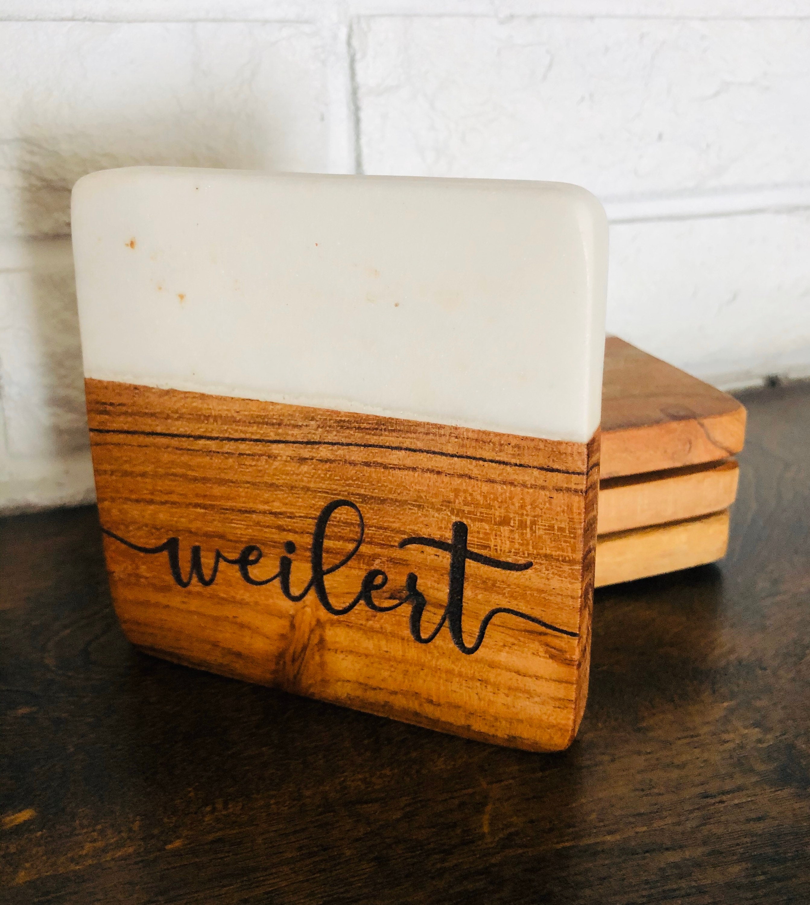 Custom Laser Engraved Coasters Personalized Marble and Wood Etsy