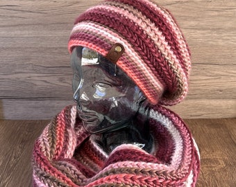 Crochet Chunky Slouchy Beanie Hat Cowl Set