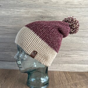 Slouchy Pom Pom Knit Beanie Hat, Handmade Hat