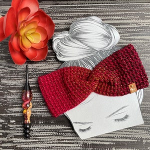 Handmade Red Sparkle Twist Crochet Headband Earwarmer,  Crochet Headband