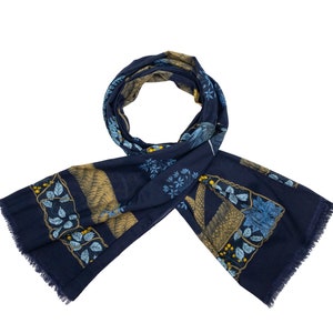 Silk scarf, Cotton scarf, Leshy, Navy Blue