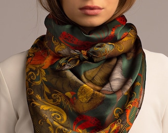 Silk Scarf The Fairytale Forest Raspberry Red - Ilona Tambor