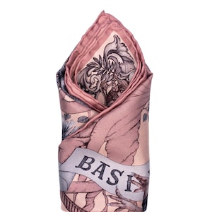 Mens Silk Pocket Square, Silk handkerchief, The Griffin & Basilisk Pink, Unique gifts for Men, Husband gift, Wedding gift