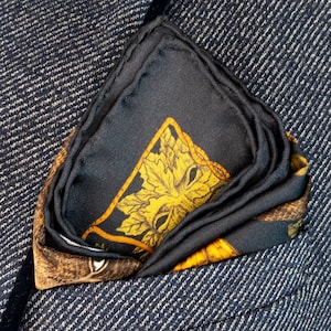 Mens Silk Pocket Square, Green Silk handkerchief, Leshy Black, Unusual gifts for Men, Boyfriend gift, Silk Hankie image 1