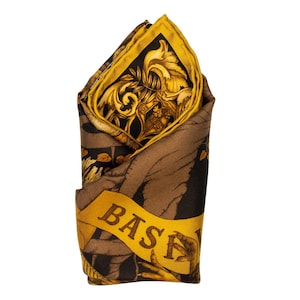 Mens Gold Silk Pocket Square, Silk handkerchief, Griffin & Basilisk , small silk scarf, hand-rolled hem unique gift for men