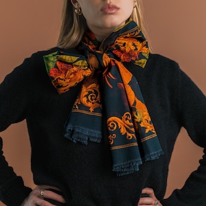 Tropical Paradise – Black Silk-Cotton Designer Shawl by Ilona Tambor | Evening Wrap & Travel, Christmas Gift, Artistic Statement Wrap