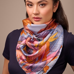 Mulberry silk scarf, Blue Scarf, Tiger Scarf, The True Summer, Designer Scarf, Hand illustrated, Square Scarf, 36 inch silk scarf