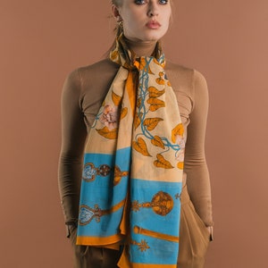 Silk Blend Scarf, Organic Cotton, Lion Scarf, Hand Painted Shawl, Silk Stole, Cotton wrap, The Mysterious Lion King, Women shawl
