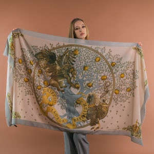 Long Silk Stole, Organic Cotton, Beige Scarf, Silk Cotton Scarf, Holiday Gift, Cotton wrap, Gift For Her, The Griffin & Basilisk Scarf