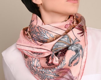 Silk Scarf The Tropical Paradise Powder Pink - Ilona Tambor