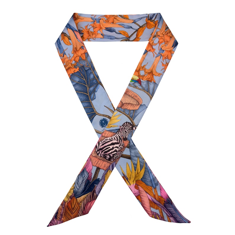 Mulberry silk scarf, The True Summer Blue, Silk Skinny Scarf, Silk Neckerchief, Hair Accessories, Wrist Scarf image 2
