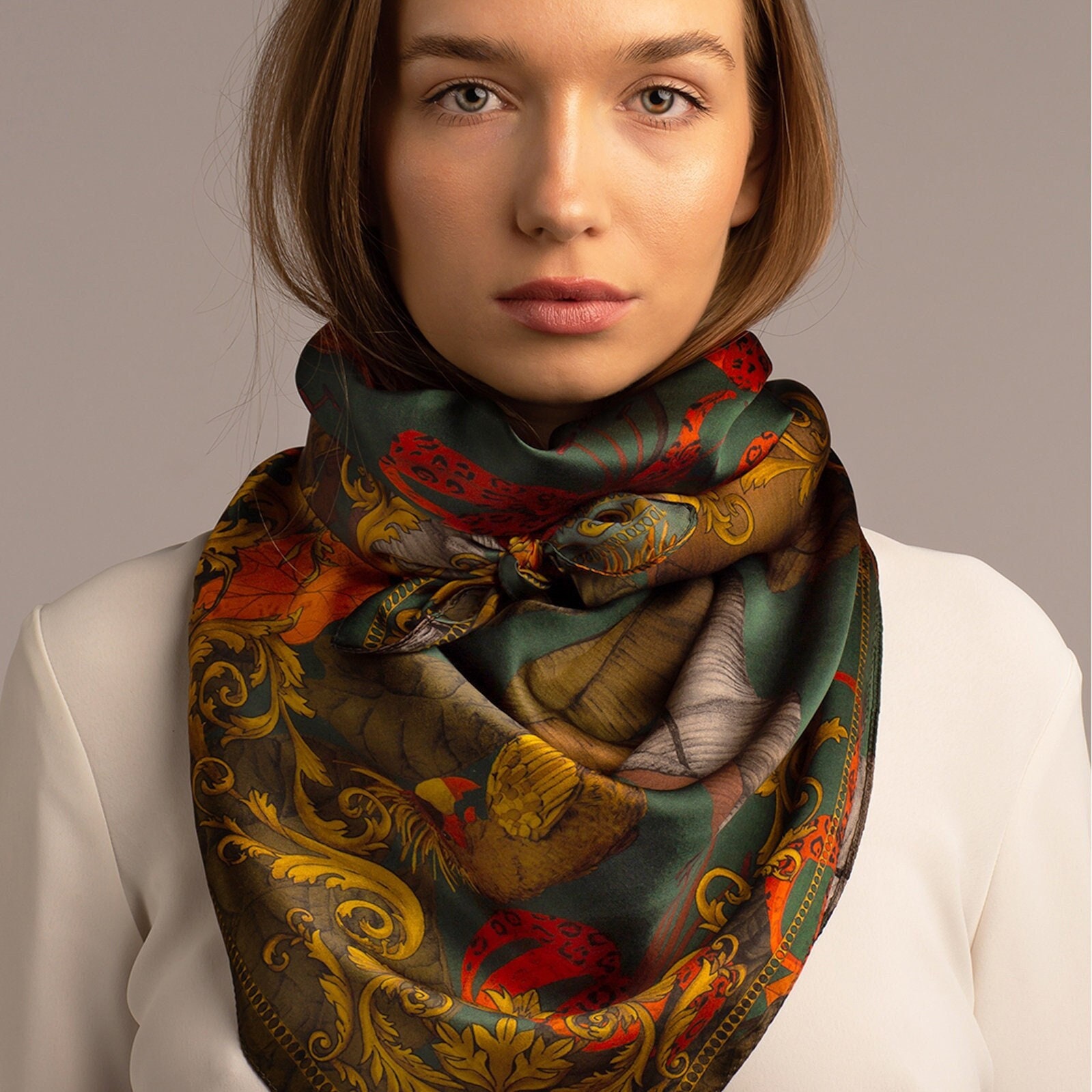 Designer New Model Fashion Print Long Square Scarf Silk Hairscarf Head Scarves  Handbag Scarf - China Designer Silk Scarf and Warm Designer Scarf price