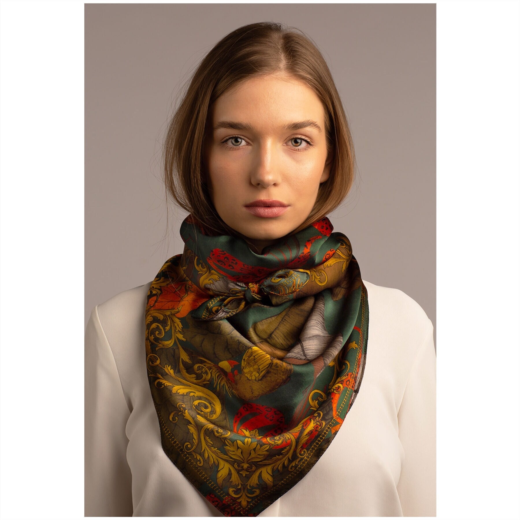 Mulberry Silk Scarf Green Scarf Floral Scarf Designer Etsy