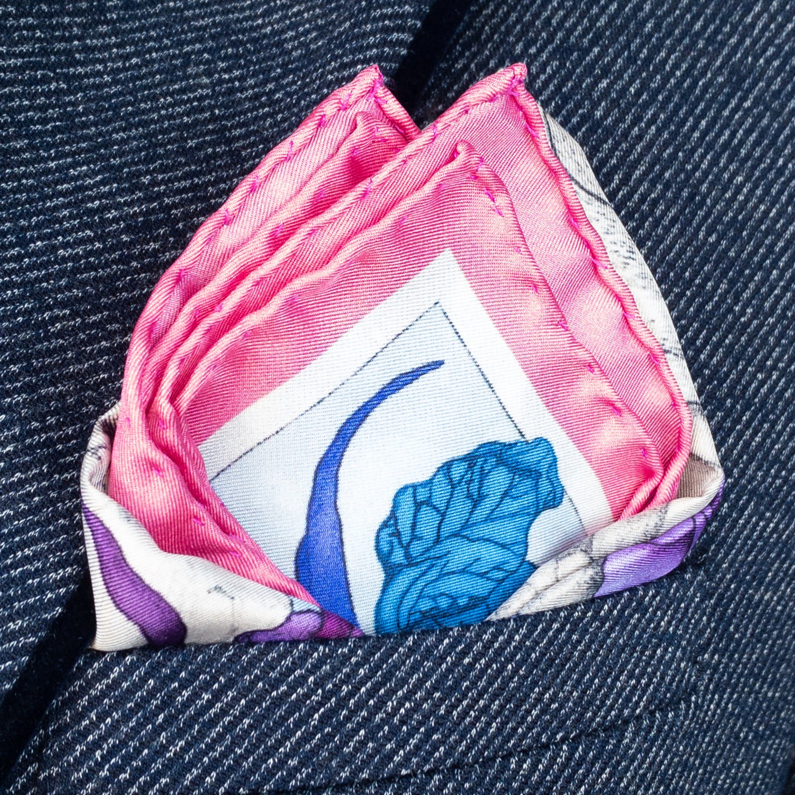 Men's 100% Silk Tropical Fish Pocket Square in Pink main image 1