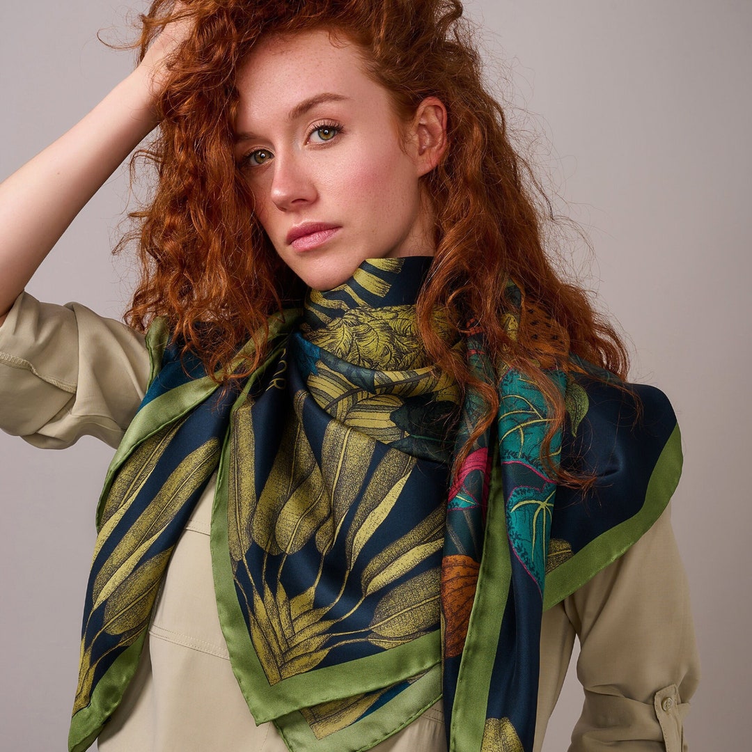 The Tropical Paradise Emerald Green Silk Scarf by Ilona Tambor