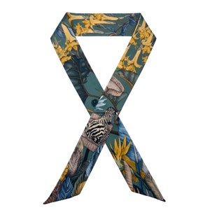 Mulberry silk scarf, The True Summer Green, Silk Skinny Scarf, Silk Neckerchief, Hair Accessories, Wrist Scarf image 2