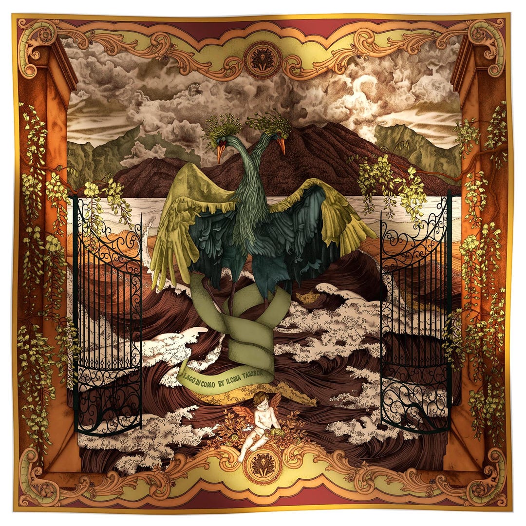 Mulberry Silk Scarf – Lago Di Como Verdant Gold, Designer  display picture 1