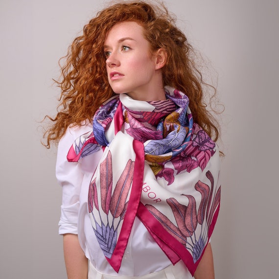 Fuchsia Lotus Silk Scarf