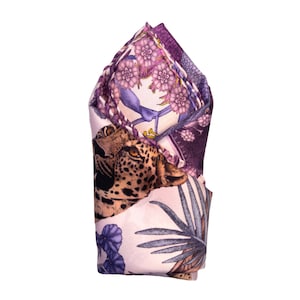 Silk Pocket Square, Jungle Dream Purple, Leopard Pocket Square, Silk handkerchief, Christmas gift for him, Unique gift for men, Men&#39;s gift