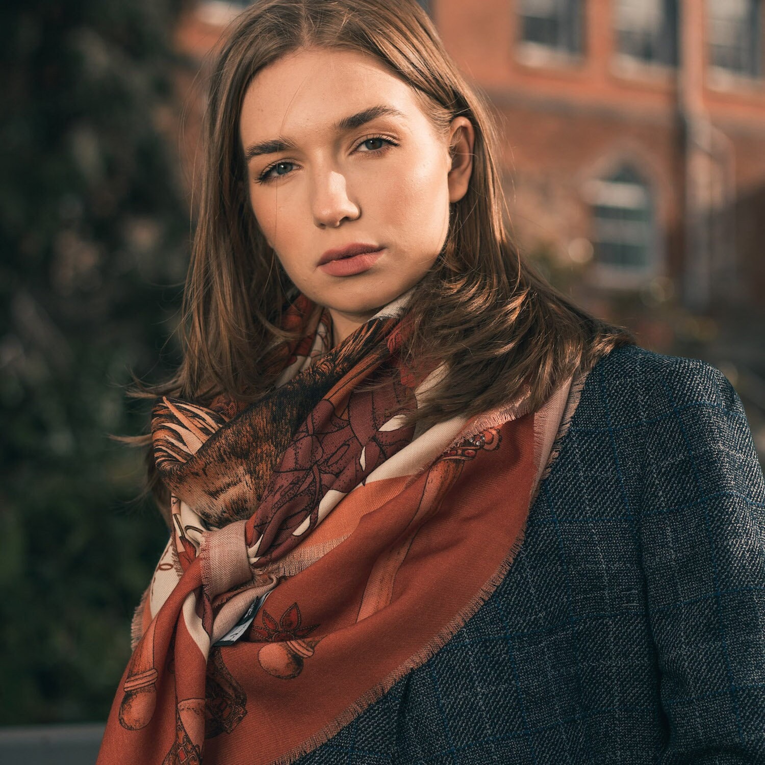 Lion Wool Scarf: King Terracotta Square Shawl, Handmade in Italy