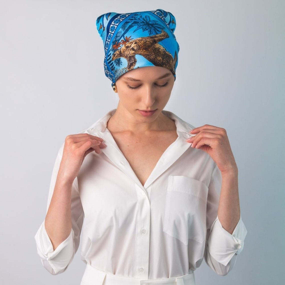 Silk Bandana Head Scarf Silk Scarf for Women Blue Scarf Etsy