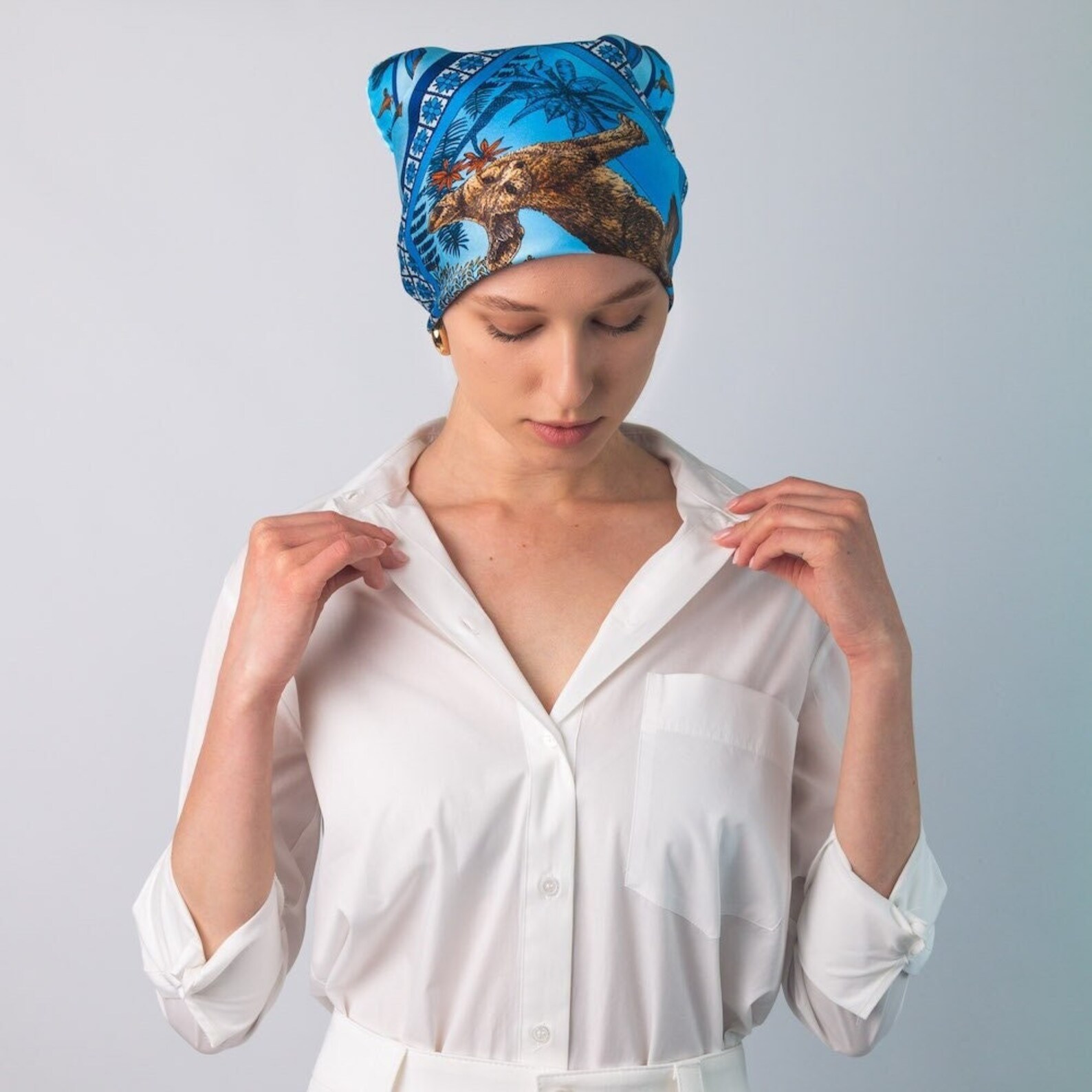 Silk Bandana Head Scarf Silk Scarf for Women Blue Scarf Etsy