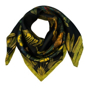 Silk Scarves, women scarves, green scarf, Wild Animal Prints, Diversity scarf, Christmas Gifts, Hand Painted scarf, Wing Scarf, Gift for her image 8