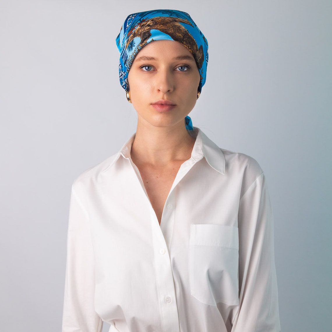 Silk Bandana Head Scarf Silk Scarf for Women Blue Scarf Etsy