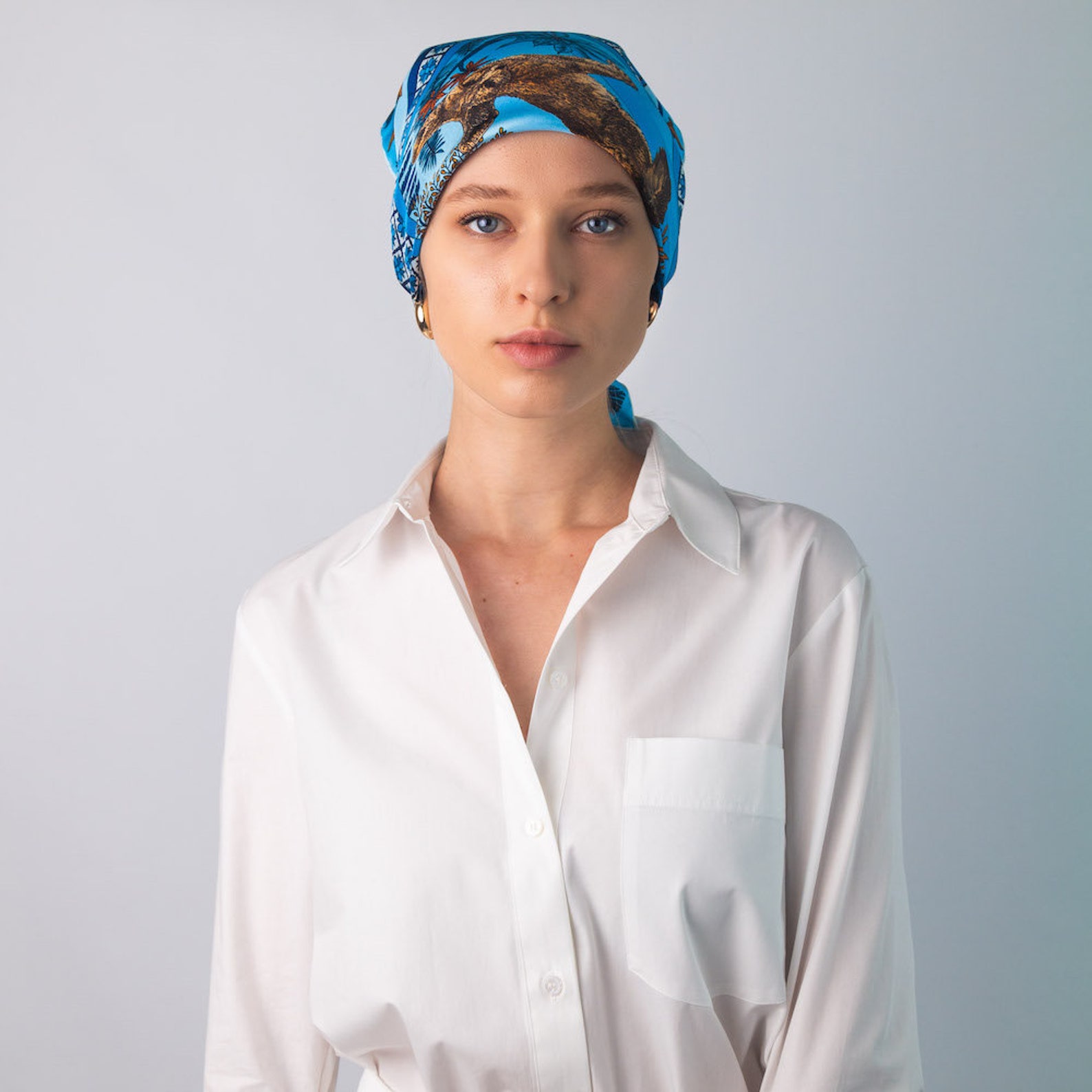 Silk Bandana Head Scarf Silk Scarf for Women Blue Scarf Etsy