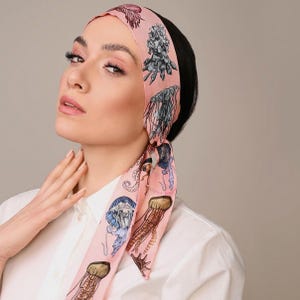 Silk Scarf for women, Woman silk tie, Designer Scarf, Silk head scarf, Silk scarf, Skinny Scarf, Hair scarf, Gift For Her, The Sea Life