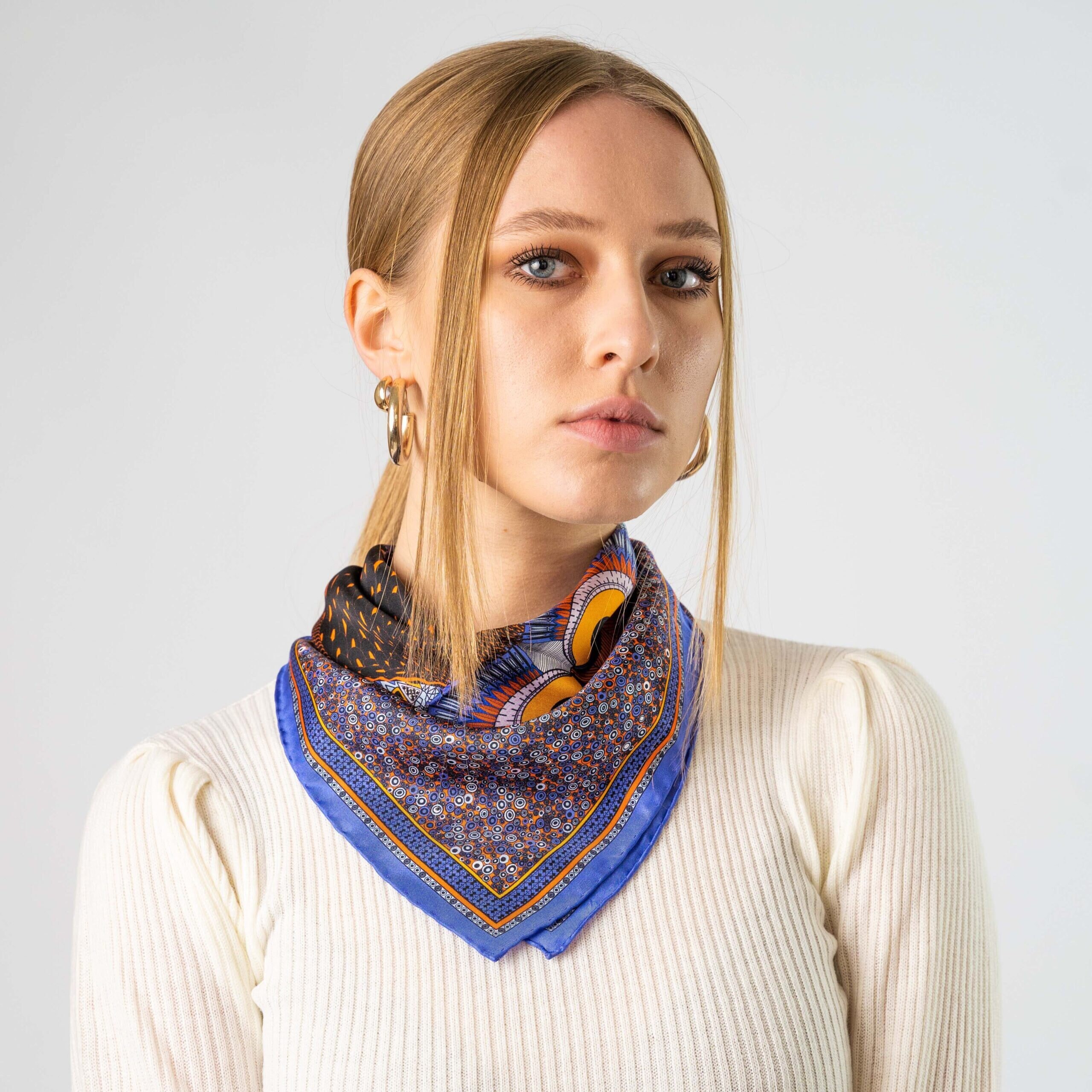 100 Silk Bandana Owl Scarf Silk Head Scarf Silk Etsy UK