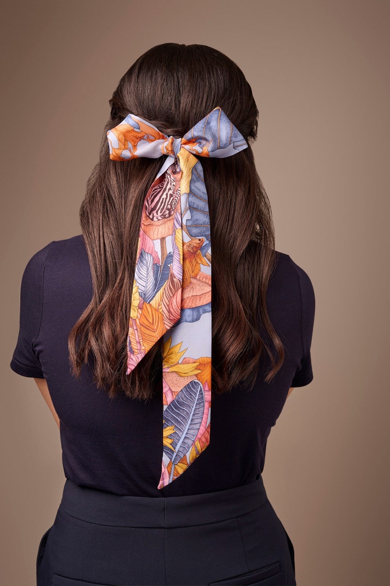 Mulberry silk scarf, The True Summer Blue, Silk Skinny Scarf, Silk Neckerchief, Hair Accessories, Wrist Scarf image 1