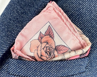 Silk Pocket Square, "The African Crowned Crane" Pink pocket square, Silk Handkerchief, silk hanky, unique gift for men