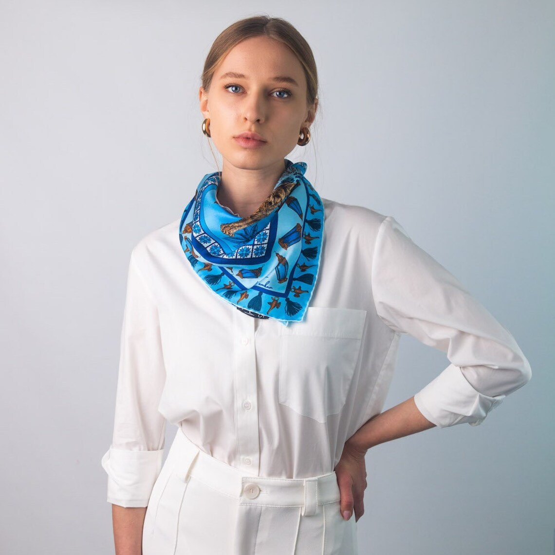 Silk Bandana Head Scarf Silk Scarf for Women Blue Scarf Etsy