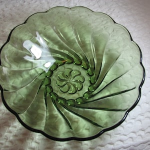 1960s Hazel Atlas Seashell Green Depression Glass Bowl
