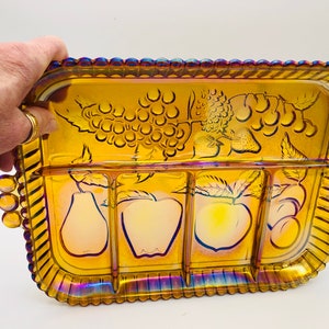 Carnival-Vintage Amber Carnival Glass serving dish
