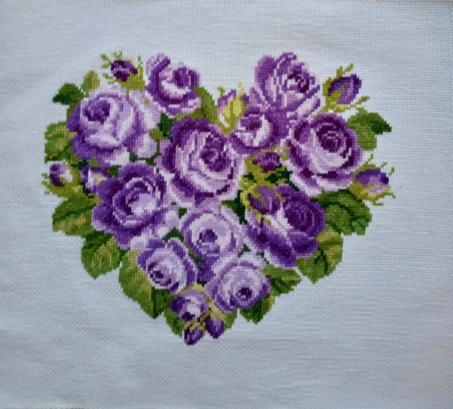 Heart embroidery purple rose cross stitch floral completed Etsy