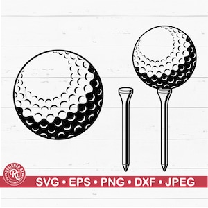 Balle de golf et tee SVG, Golf, Golfeur, Sports, Vecteur, Pochoir, Logo, Personnalisé, Custom, Png, Eps, Dxf, Cricut et Silhouette