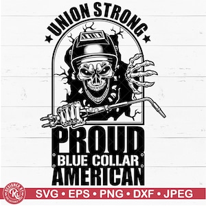 Orgulloso soldador de cráneo americano de cuello azul, manos sucias hacen dinero limpio Svg, trabajador, soldador de cráneo, máquina de soldadura Tig, Cricut, Unión Fuerte
