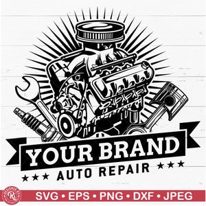 Logo personalizzato per officina di riparazione auto in formato SVG, motore auto, meccanico, diesel, PNG, file di taglio per decalcomanie automobilistiche, EPS per garage, personalizzato, Cricut, Silhouette